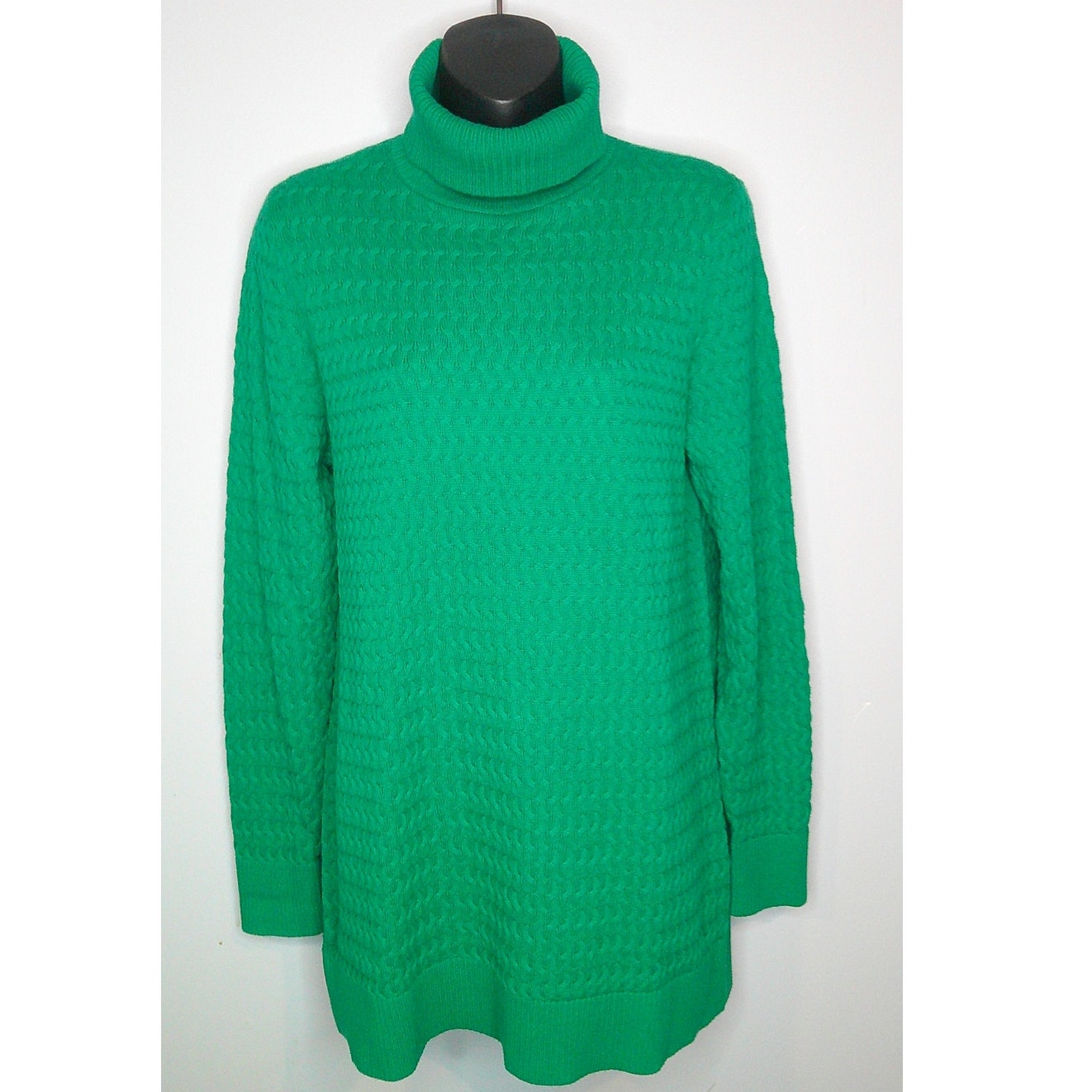 Lands' End Green Cable Knit Turtleneck Women's 10/12 Medium